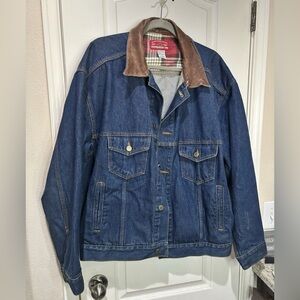 Vintage Marlboro Country Store Denim Jacket Leather Collar Men's Sz Large